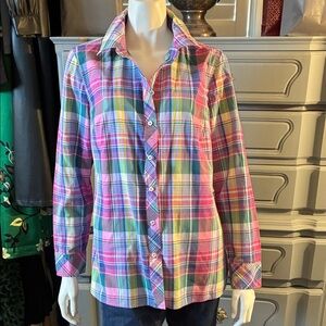 🌸 Talbots Madras Plaid Button Shirt Small